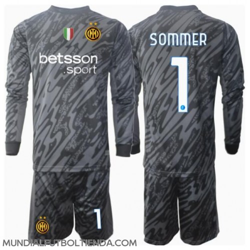 Camiseta Inter Milan Yann Sommer #1 Portero Tercera Equipación Replica 2024-25 para niños mangas largas (+ Pantalones cortos)